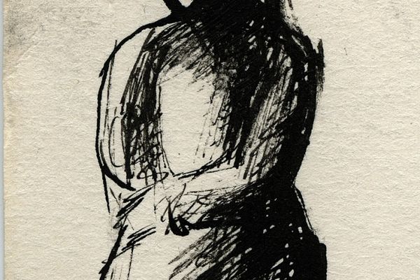 Владимир Потлов. Сидящая женщина, 1986. Бумага, тушь, перо, 15х10 см. Фото из архива Владимира Потлова