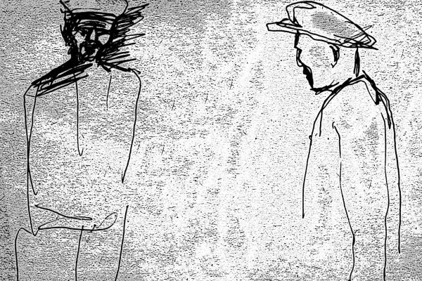 Владимир Потлов. Соседи, 1986. Бумага, тушь, перо, 10х14 см. Фото из архива Владимира Потлова