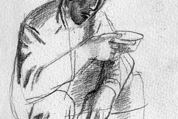 Владимир Потлов. Вечерний чай, 1986. Бумага, карандаш, 16х11 см. Фото из архива Владимира Потлова