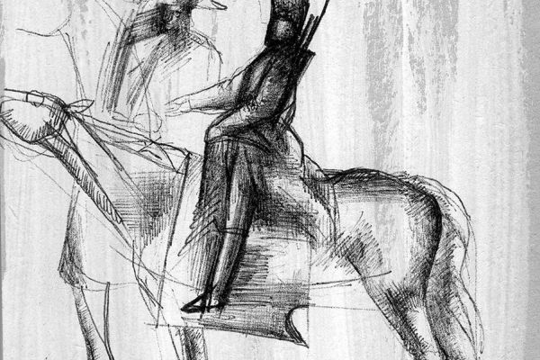 Владимир Потлов. Встреча, 1987. Бумага, тушь, перо, 17х14 см. Фото из архива Владимира Потлова