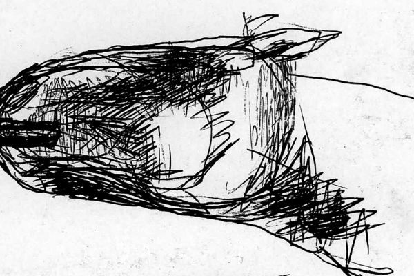 Владимир Потлов. Зовущий, 1987. Бумага, тушь, перо, 5х12 см. Фото из архива Владимира Потлова