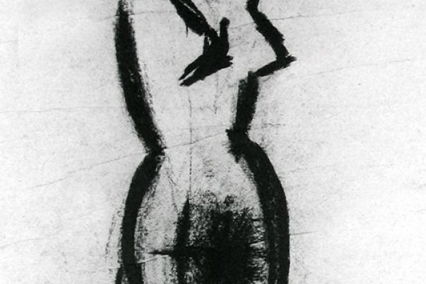 Владимир Потлов. Модель, поднявшая руки, 1982. Бумага уголь. 65х31 см. Фото из архива Владимира Потлова