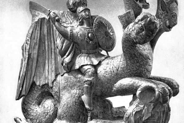 Сергей Конёнков. Еруслан Лазаревич (ракурс), 1913. Дерево подцвеченное, 72х40х63 см. Серпуховский историко-художественный музей, Московская область