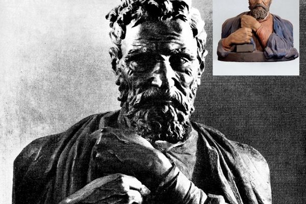 Надежда Крандиевская. Микеланджело, 1935. Гипс подкрашенный. На 1969 год - собственность Н.П. Навашиной-Крандиевской. Фото из альбома ''А.В. Парамонов. Н.В. Крандиевская'', М., ''Советский художник'', 1969