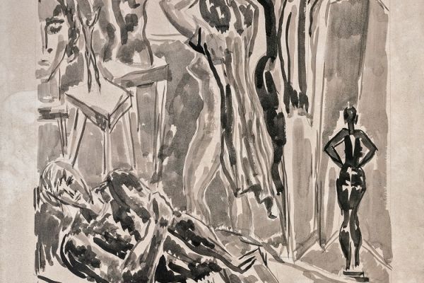 Алексей Григорьев. Отдых в мастерской, 1980. Бумага, тушь, гуашь, 62х47 см. Фото из архива семьи Кадошниковых