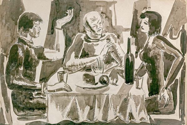 Алексей Григорьев. Встреча, 1980. Бумага, тушь, гуашь, 42х58 см. Фото из архива семьи Кадошниковых