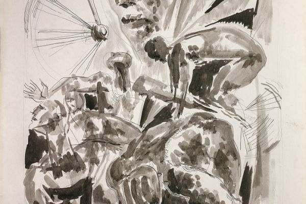 Алексей Григорьев. Колесница, 1981. Бумага, тушь, гуашь, 61х43 см. Фото из архива семьи Кадошниковых