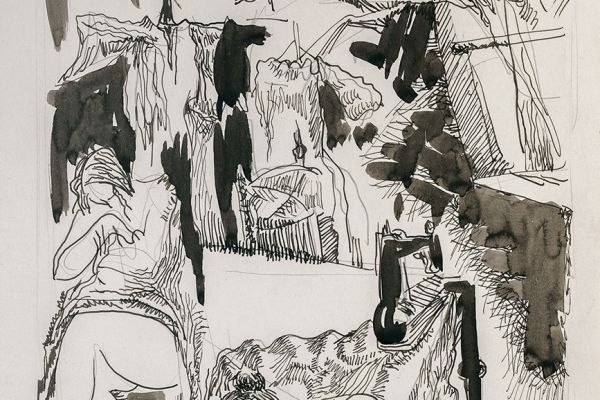 Алексей Григорьев. Провинция. Детство, 1985.  Бумага, тушь, гуашь, 44х31 см. Фото из архива семьи Кадошниковых