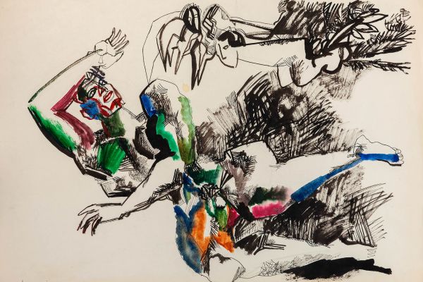 Алексей Григорьев. Искушение Святого Франциска, 1994. Бумага, тушь, гуашь, 42,5x61 см. Фото из архива семьи Кадошниковых