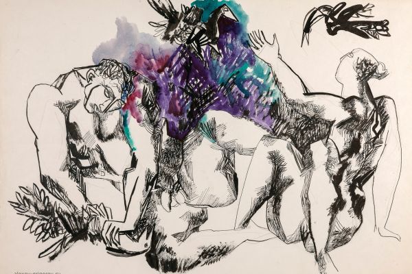 Алексей Григорьев. Птицы 1, 1994.  Бумага, тушь, гуашь, 42,5х61 см. Фото из архива семьи Кадошниковых