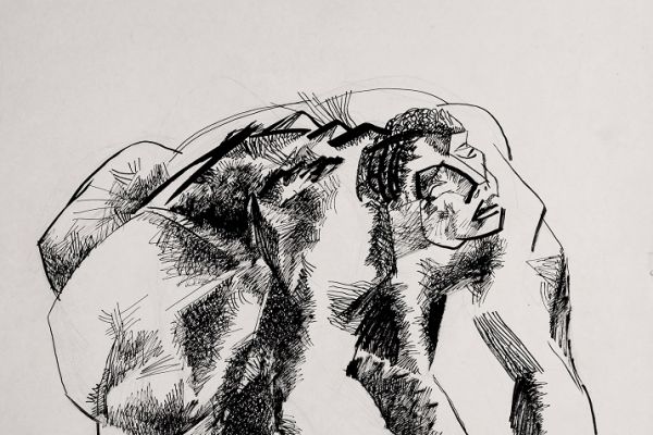 Алексей Григорьев. Женщина с птицей, 1995. Бумага, тушь, гуашь, 62х44 см. Фото из архива семьи Кадошниковых