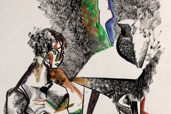 Алексей Григорьев. Пиры, 1996. Бумага, тушь, гуашь, 62х44 см. Фото из архива семьи Кадошниковых