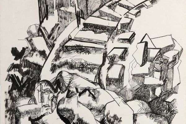 Алексей Григорьев. Ступени, 1996. Бумага, тушь, гуашь, 61х43 см. Фото из архива семьи Кадошниковых