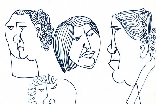 Валерия Семенова. ''Персонажи'', 1970. Из серии ''В больнице''. Бумага, перо, 20х24 см. Фото из архива Ирины Семеновой