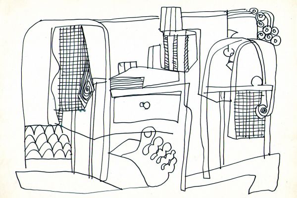 Валерия Семенова. ''В палате'', 1970. Из серии ''В больнице''. Бумага, перо, 19х26 см. Фото из архива Ирины Семеновой