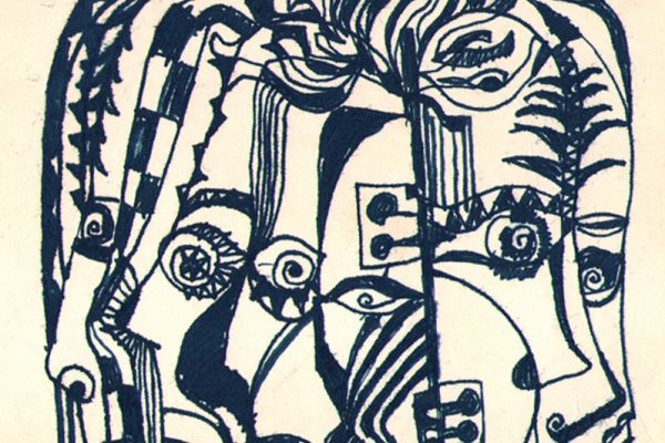 Валерия Семенова. Из серии ''Лики-лица-морды'', 1972. Бумага, перо, 13х12 см. Фото из архива Ирины Семеновой