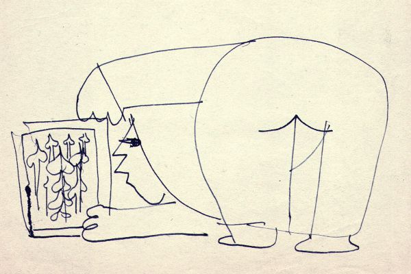 Валерия Семенова. ''Коля Грицюк'', 1972. Из серии ''Художники''. Бумага, перо, 13х20 см. Фото из архива Ирины Семеновой