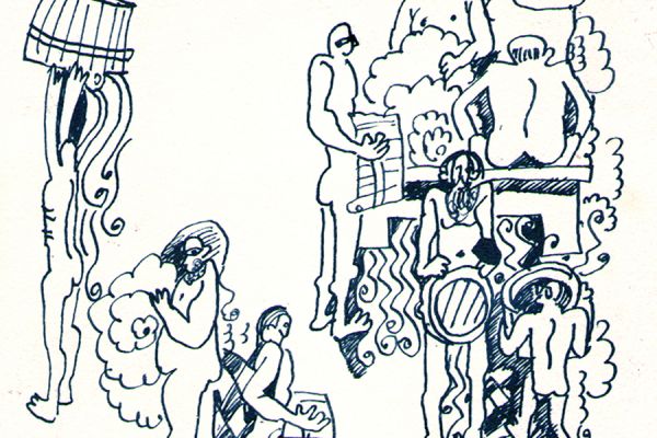 Валерия Семенова. ''В бане'', 1972. Бумага, перо, 16х15 см. Фото из архива Ирины Семеновой