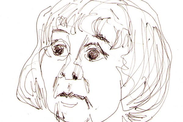 Валерия Семенова. ''Композитор София Губайдулина'', 1990. Бумага, перо, 19х14 см. Фото из архива Ирины Семеновой