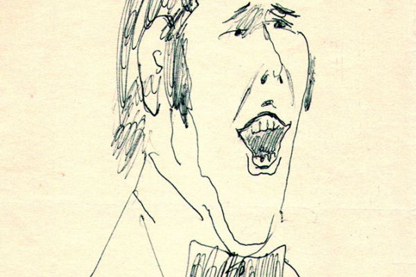 Валерия Семенова. ''Сергей Лейферкус поёт,'' 1990. Бумага, перо, 20х13 см. Фото из архива Ирины Семеновой