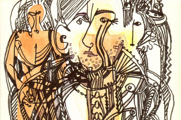 Валерия Семенова. ''Раздумья'',1994. Бумага, перо, 31х24 см. Фото из архива Ирины Семеновой