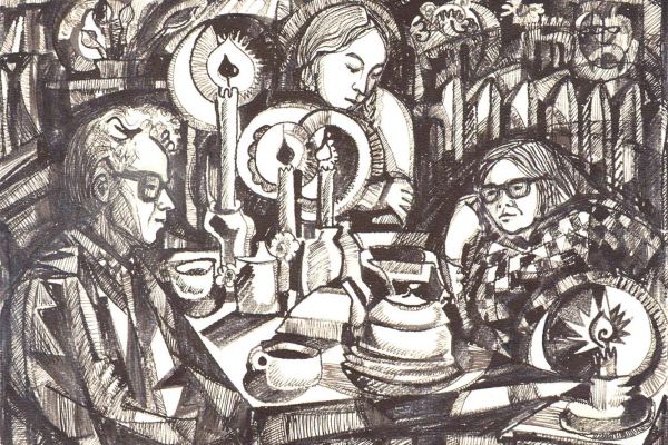 Вечером в мастерской, 1979. Бумага, перо, карандаш, 32х43 см. Фото из архива Ирины Семеновой