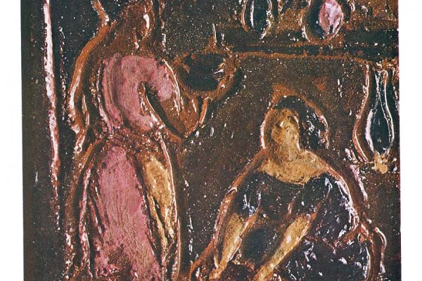 Абрам Малахин. В керамической мастерской, 1967. Рельеф. Керамика. Фото из альбома Т.Б. Мантурова. Абрам Малахин, М., Советский художник, 1979