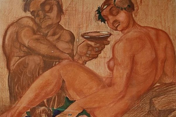 Сергей Кольцов. Сатир в компании менады, 1916-1917. Бумага, гуашь, карандаш, сепия. Собрание А. Балашова. Фото с сайта www.buro247.ru