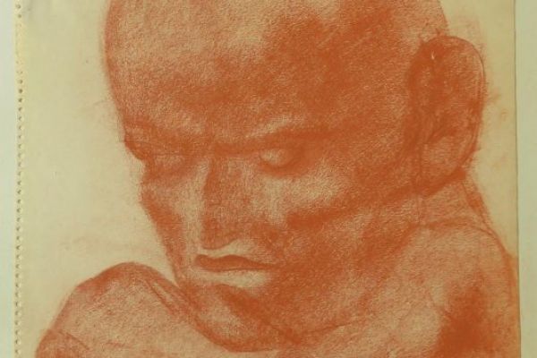 Сергей Кольцов. Человек, облокачивающийся на руки, 1920-е. Бумага, сангина, 42х27 см. Государственный исторический музей, Москва