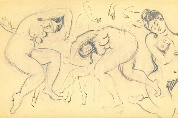 Сергей Кольцов. Эскиз обнаженных женских фигур, 1920-е. Бумага, уголь, карандаш, тушь. Фото Аукционный дом КабинетЪ, Московская область