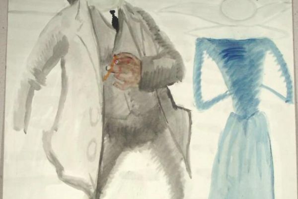 Сергей Кольцов. Биржевой делец и монашенка, 1928-1930. Бумага на картоне, акварель, 63,2х48,5 см. Рыбинский государственный историко-архитектурный и художественный музей-заповедник, Ярославская область 