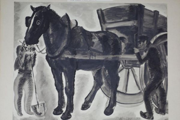 Сергей Кольцов. Ломовой извозчик, 1928-1930. Бумага на картоне, тушь, 48,7х63,3 см. Пермская государственная художественная галерея