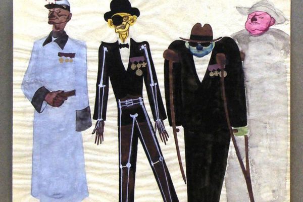 Сергей Кольцов. Парад инвалидов Первой мировой войны. Париж, 1928-1930. Бумага, гуашь, тушь, 18х20 см. Вологодская областная картинная галерея