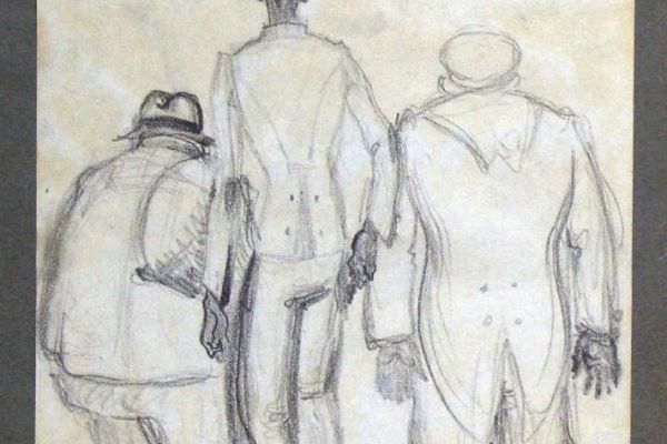 Сергей Кольцов. Прохожие. Париж, 1928-1930. Бумага, карандаш, 20х18 см. Вологодская областная картинная галерея