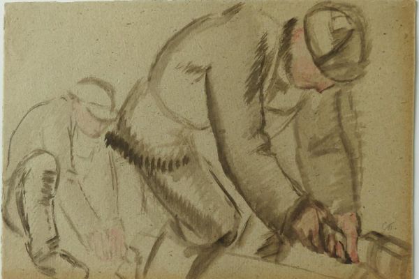 Сергей Кольцов. Лесозаготовка, 1930-е. Картон, акварель, 31,8х45,6 см. Государственный исторический музей, Москва