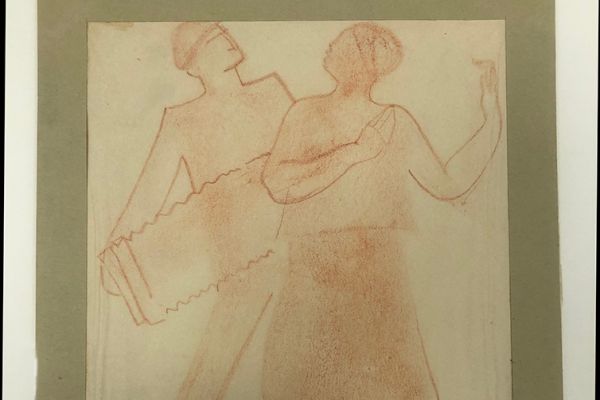 Сергей Кольцов. Танцующая пара, 1930-е. Бумага, сангина, 20х17 см. Государственный центральный музей современной истории России, Москва