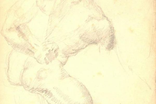 Сергей Кольцов. Спорт. Этюд для группы Футболисты, 1934-1948. Бумага, карандаш, 22х16 см. Ярославский художественный музей