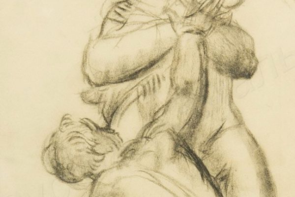 Сергей Кольцов. Мужчина с рыбой, 1938. Бумага, уголь, 27,5х19 см (в свету). Фото: Аукционный дом Русская эмаль, Москва