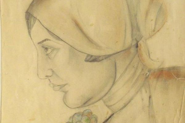 Беатриса Сандомирская. Арекнос Степанян, 1933. Бумага, цветной карандаш, 45,8х31,1 см. Вологодская областная картинная галерея