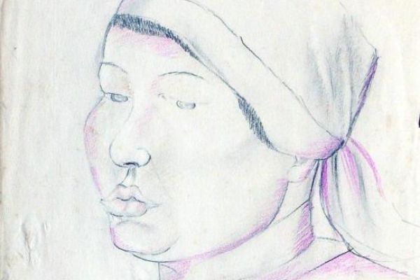 Беатриса Сандомирская. Кунтай, 1938. Бумага, цветной карандаш, 27,7х18,7 см. Вологодская областная картинная галерея