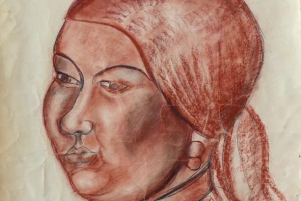 Беатриса Сандомирская. Женская голова, 1966. Бумага, карандаш, сангина, 56,8х40,8 см. Пензенская областная картинная галерея имени К.А. Савицкого