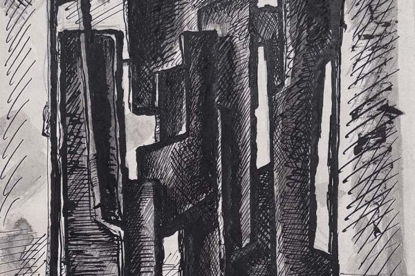 Владимир Похалецкий. Эскиз решеток, 1960-е. Для дворца культуры МГУ имени М.В. Ломоносова на Ленинских горах. Бумага, тушь, перо, 39х30 см