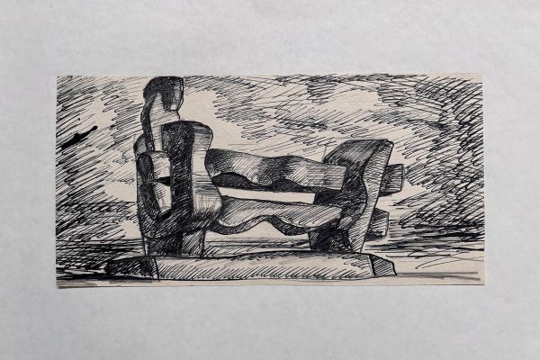 Владимир Похалецкий. Лежащая фигура, 1960-е. Эскиз скульптуры. Бумага, тушь, перо, 15х50 см