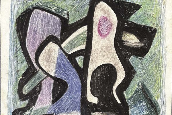 Владимир Похалецкий. Абстрактная композиция, 1970-е. Бумага, цветные карандаши, стеклограф, 18х18 см