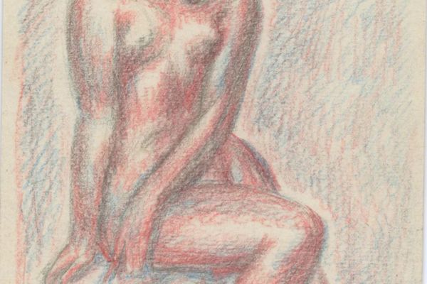 Владимир Похалецкий. Модель, 1970-е. Серая бумага, цветные карандаши, 21х15 см