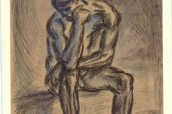 Владимир Похалецкий. Задумался, 1970-е. Крафтовая бумага, тушь, шариковая ручка, 40х29,5 см