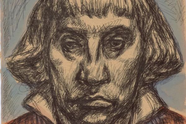 Владимир Похалецкий. Автопортрет, 1980-е. Крафтовая бумага, цветная тушь, черная шариковая ручка, 58,5х37,5 см