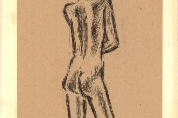 Владимир Похалецкий. Девушка, 1980-е. Крафтовая бумага, черная шариковая ручка, 58,5х35,56 см