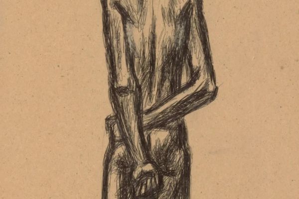 Владимир Похалецкий. Мальчик, 1980-е. Крафтовая бумага, черная шариковая ручка, 58,5х37,5 см