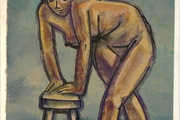 Владимир Похалецкий. Модель, 1980-е. Крафтовая бумага, цветная тушь, перо, 41,5х29 см